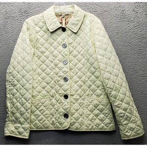 Burberry Brit Quilted Jacket Women PM Yellow Plaid Lined Athletic Down Button Up
